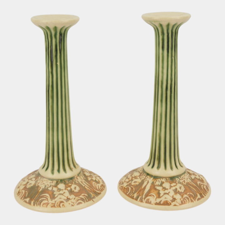 Roseville Donatello 1916 Vintage Art Pottery Ceramic Candle Holders 1022-10