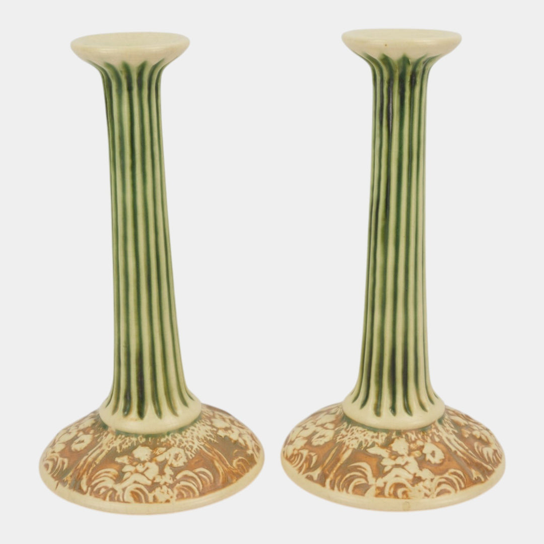 Roseville Donatello 1916 Vintage Art Pottery Ceramic Candle Holders 1022-10