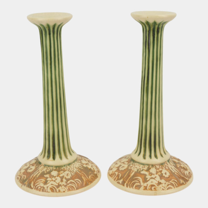 Roseville Donatello 1916 Vintage Art Pottery Ceramic Candle Holders 1022-10