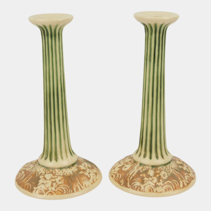 Roseville Donatello 1916 Vintage Art Pottery Ceramic Candle Holders 1022-10