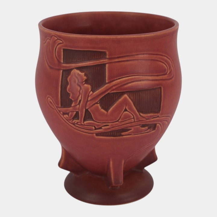Roseville Silhouette Red 1950 Vintage Art Pottery Nude Ceramic Vase 763-8