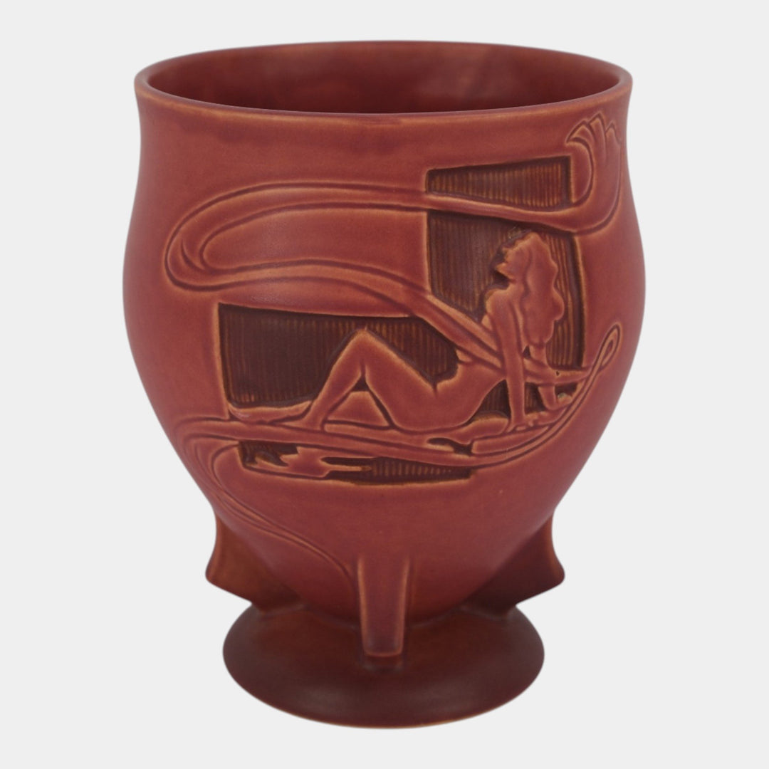 Roseville Silhouette Red 1950 Vintage Art Pottery Nude Ceramic Vase 763-8