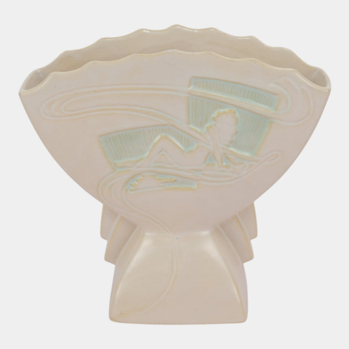Roseville Silhouette White 1950 Mid Century Modern Pottery Fan Vase 783-7