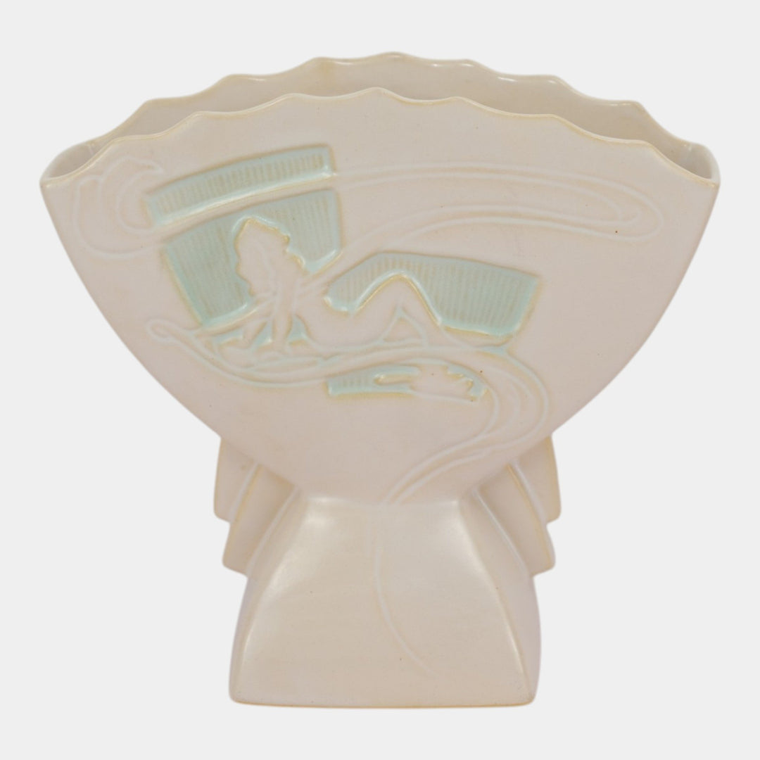 Roseville Silhouette White 1950 Mid Century Modern Pottery Fan Vase 783-7
