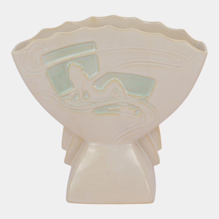 Roseville Silhouette White 1950 Mid Century Modern Pottery Fan Vase 783-7