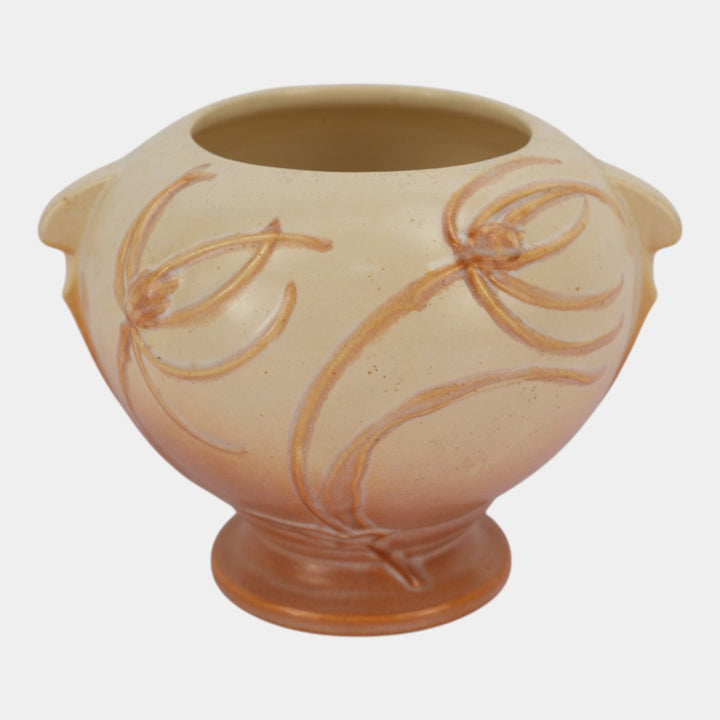 Roseville Teasel White 1938 Vintage Art Deco Pottery Mottled Ceramic Vase 343-6