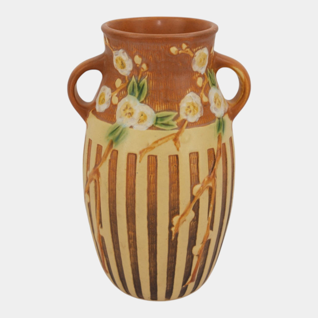 Roseville Cherry Blossom Brown 1933 Vintage Art Deco Pottery Ceramic Vase 626-10