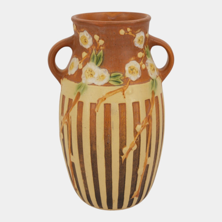 Roseville Cherry Blossom Brown 1933 Vintage Art Deco Pottery Ceramic Vase 626-10