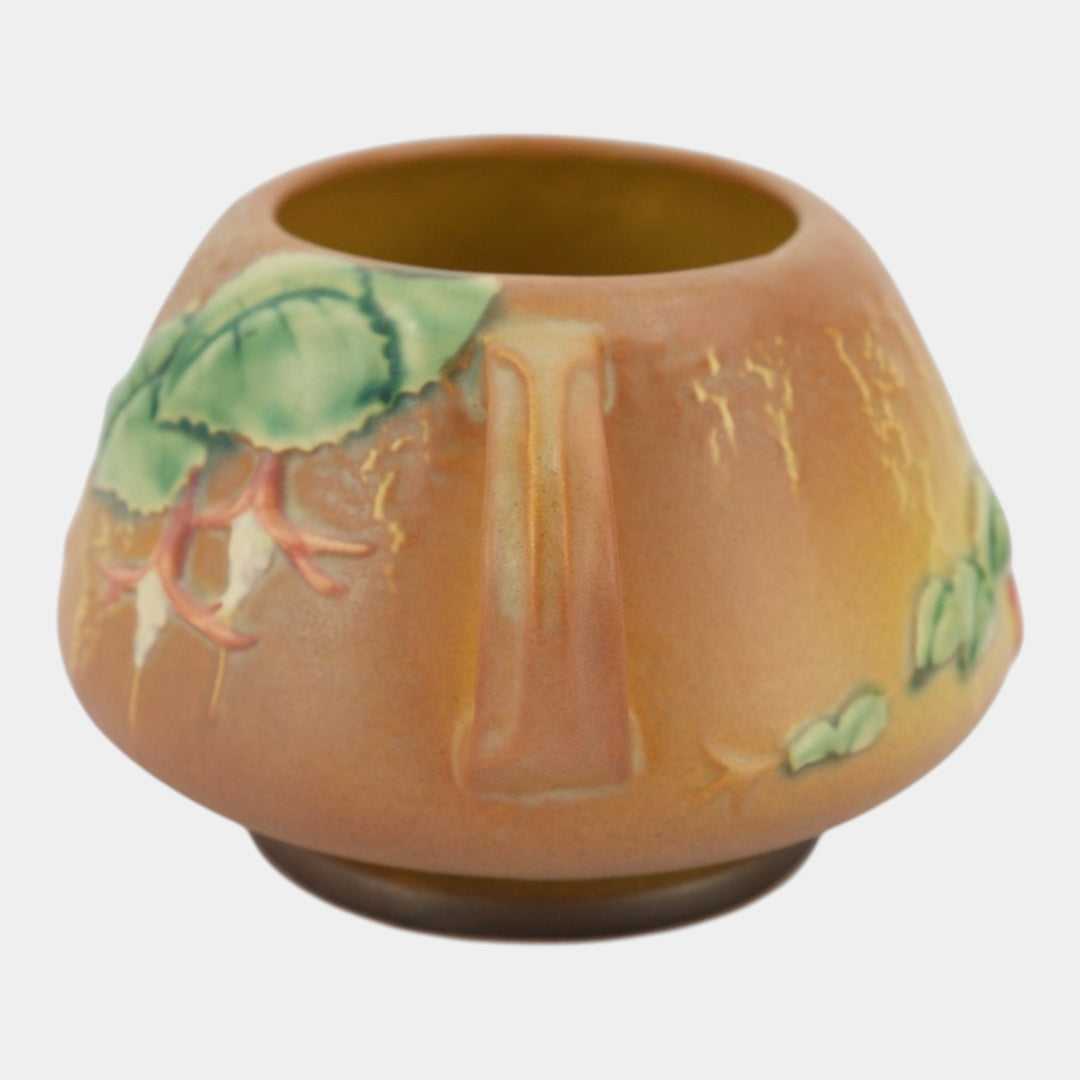 Roseville Fuchsia Brown1938 Vintage Art Pottery Handled Ceramic Bowl Vase 346-4