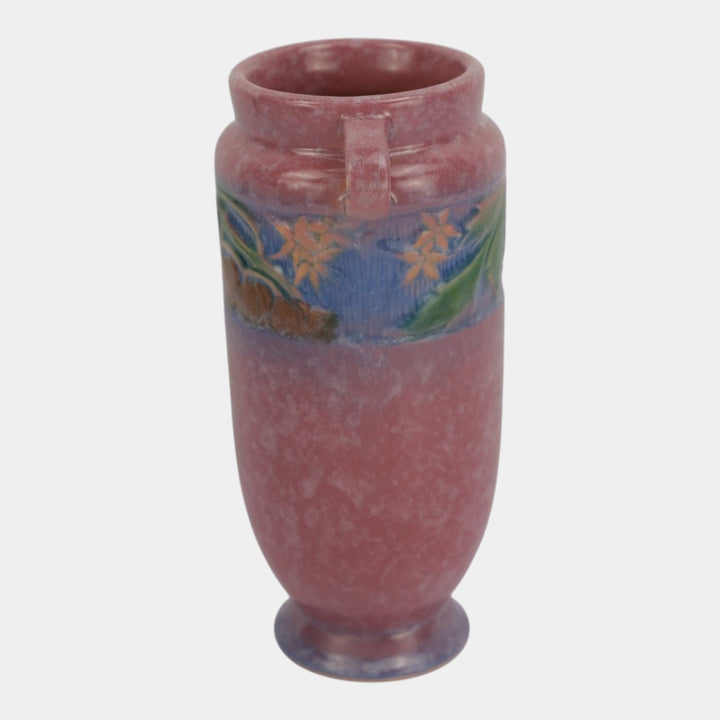 Roseville Baneda Pink 1932 Vintage Arts And Crafts Pottery Flower Vase 590-7