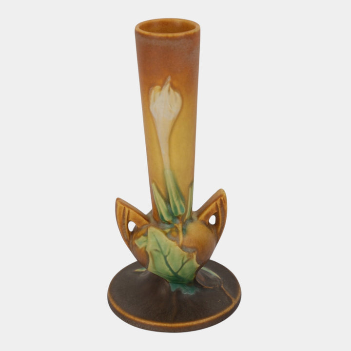 Roseville Thornapple Brown 1937 Vintage Art Deco Pottery Ceramic Bud Vase 813-7