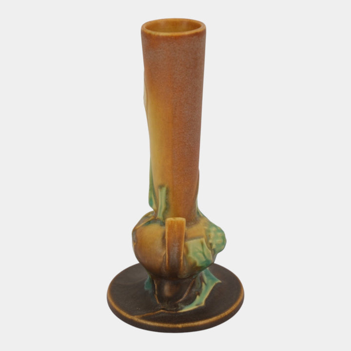 Roseville Thornapple Brown 1937 Vintage Art Deco Pottery Ceramic Bud Vase 813-7