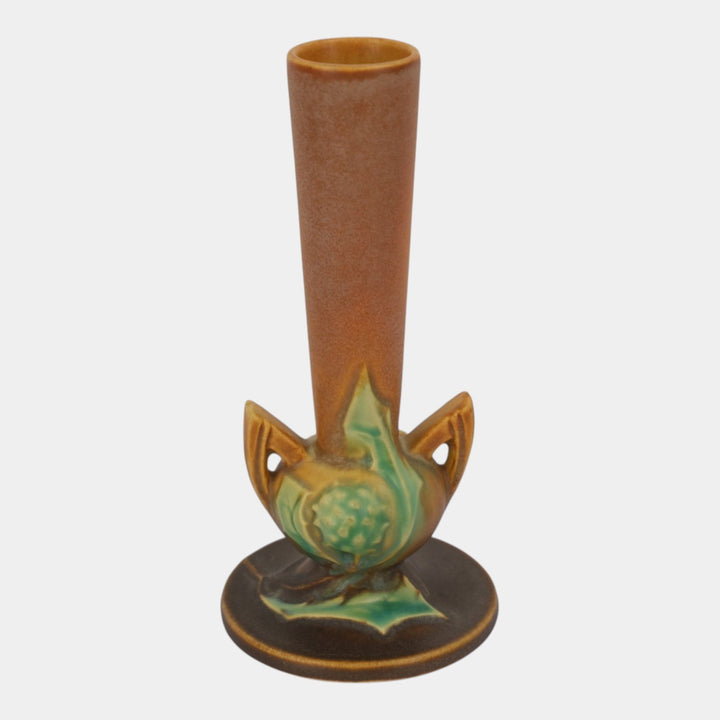 Roseville Thornapple Brown 1937 Vintage Art Deco Pottery Ceramic Bud Vase 813-7