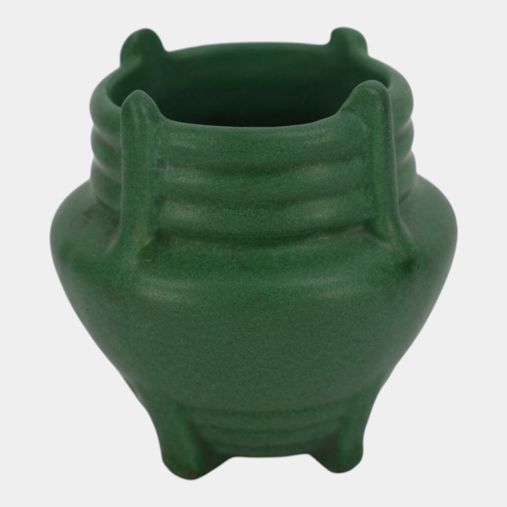 Weller Bedford 1905-20 Art Pottery Matte Green Buttressed Footed Ceramic Vase