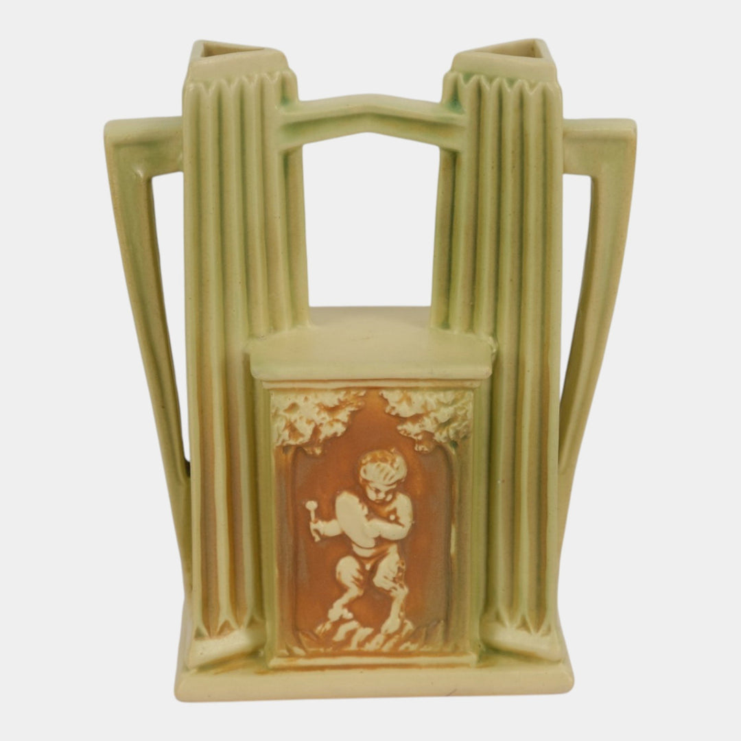 Roseville Donatello 1916 Vintage Art Deco Pottery Double Bud Handled Vase