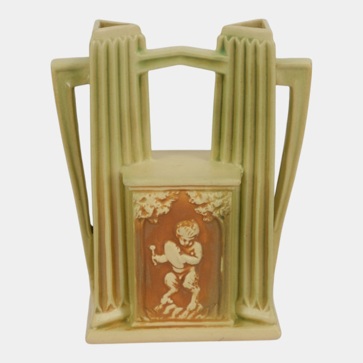 Roseville Donatello 1916 Vintage Art Deco Pottery Double Bud Handled Vase
