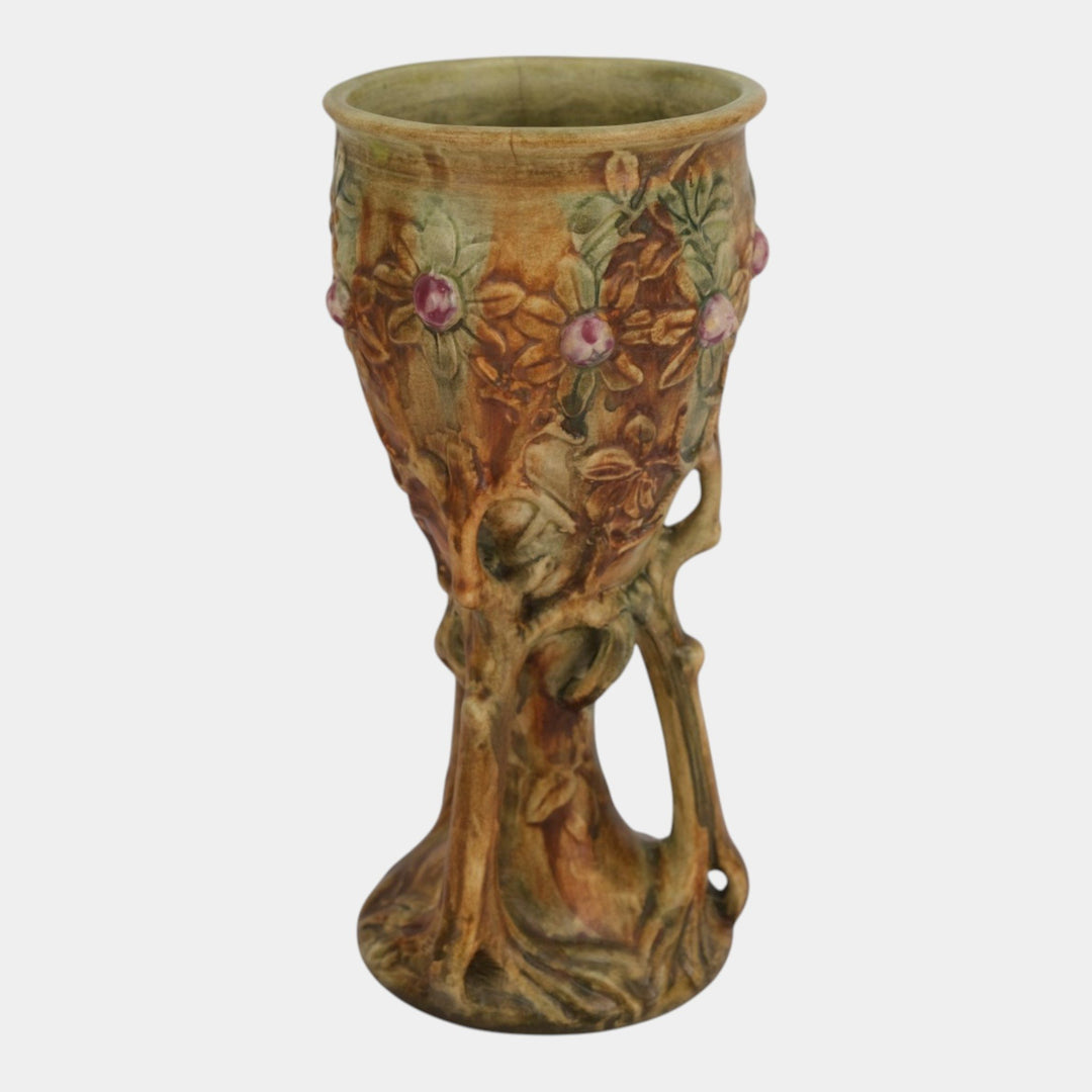 Weller Woodcraft 1920s Vintage Art Pottery Green Brown Ceramic Chalice Vase