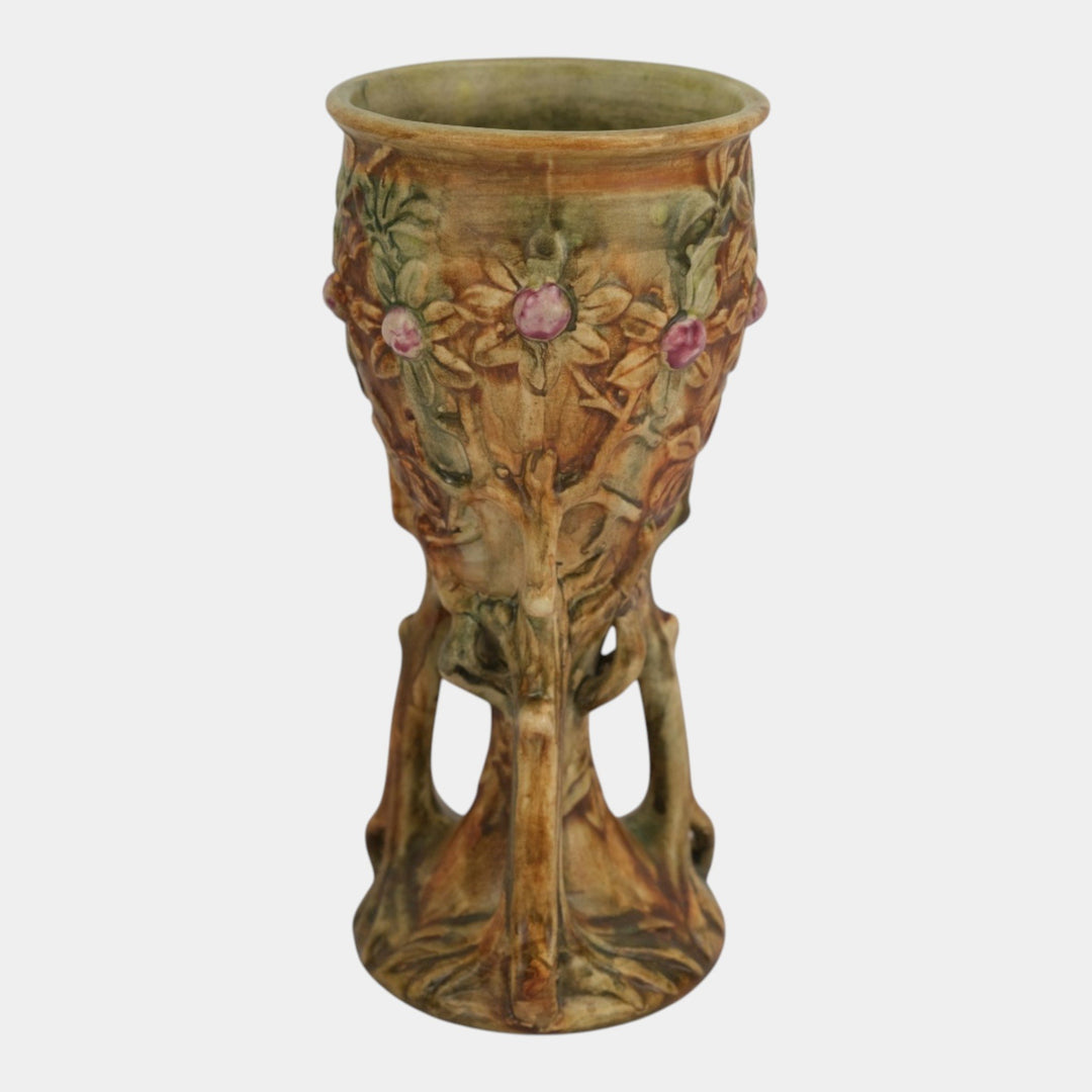 Weller Woodcraft 1920s Vintage Art Pottery Green Brown Ceramic Chalice Vase
