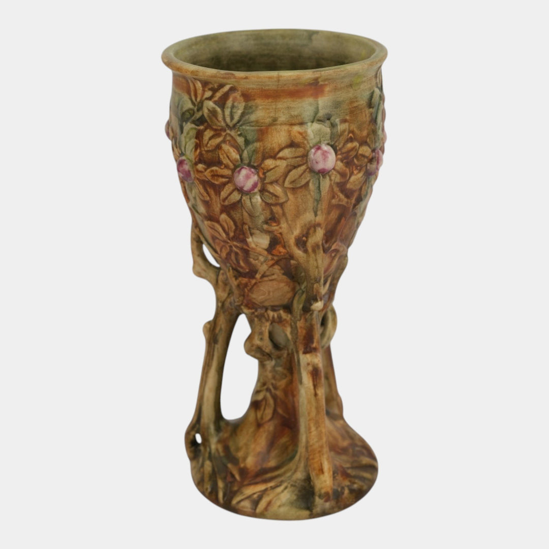 Weller Woodcraft 1920s Vintage Art Pottery Green Brown Ceramic Chalice Vase