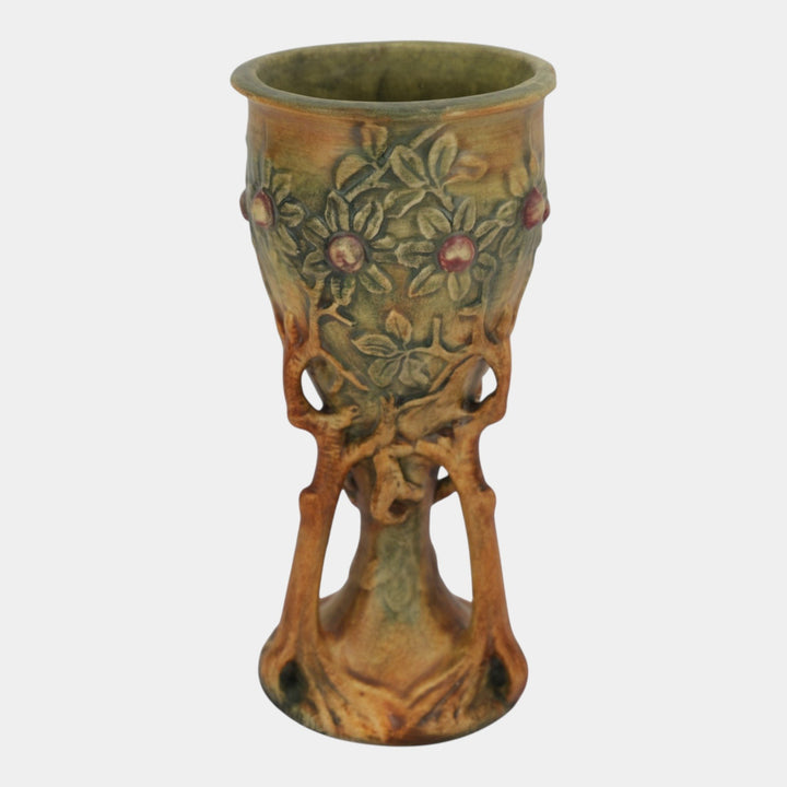 Weller Woodcraft 1920s Vintage Art Pottery Green Brown Ceramic Chalice Vase