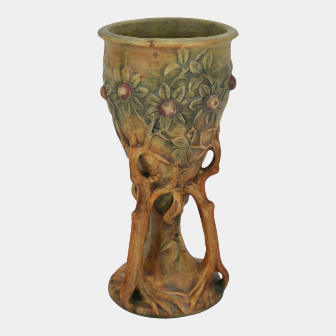 Weller Woodcraft 1920s Vintage Art Pottery Green Brown Ceramic Chalice Vase