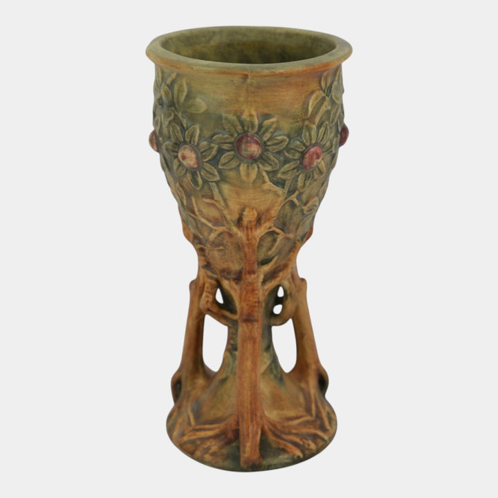 Weller Woodcraft 1920s Vintage Art Pottery Green Brown Ceramic Chalice Vase