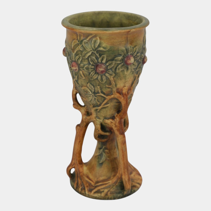 Weller Woodcraft 1920s Vintage Art Pottery Green Brown Ceramic Chalice Vase
