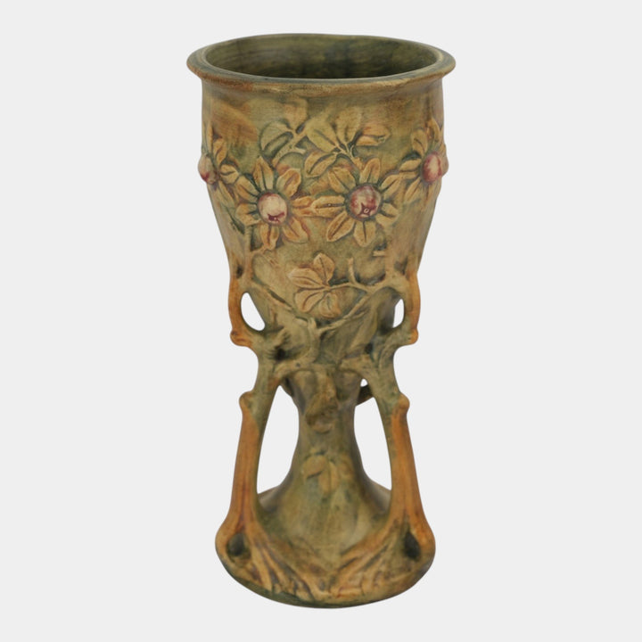 Weller Woodcraft 1920s Vintage Art Pottery Green Brown Ceramic Chalice Vase