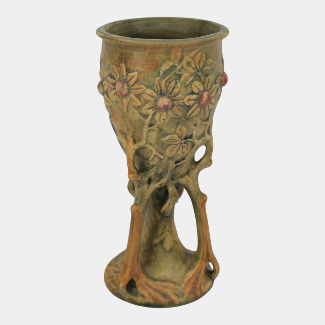 Weller Woodcraft 1920s Vintage Art Pottery Green Brown Ceramic Chalice Vase