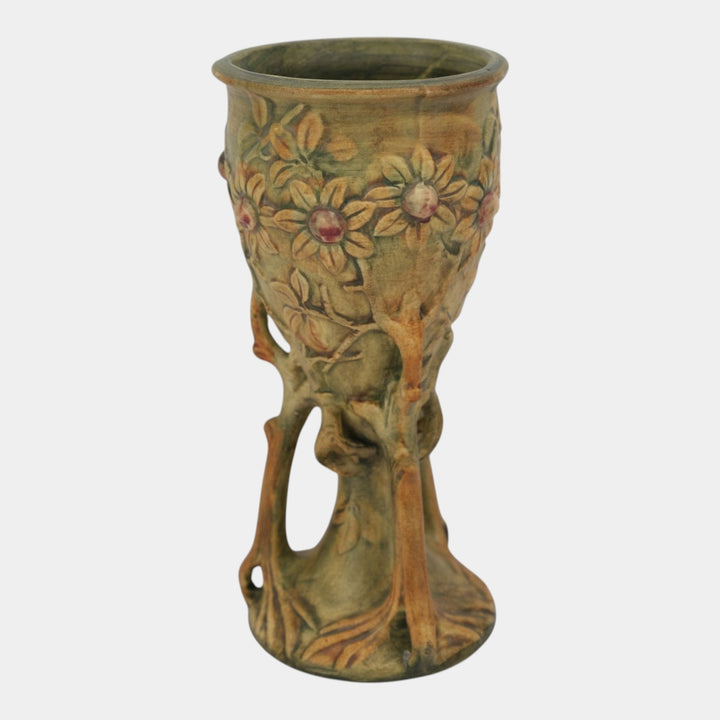 Weller Woodcraft 1920s Vintage Art Pottery Green Brown Ceramic Chalice Vase