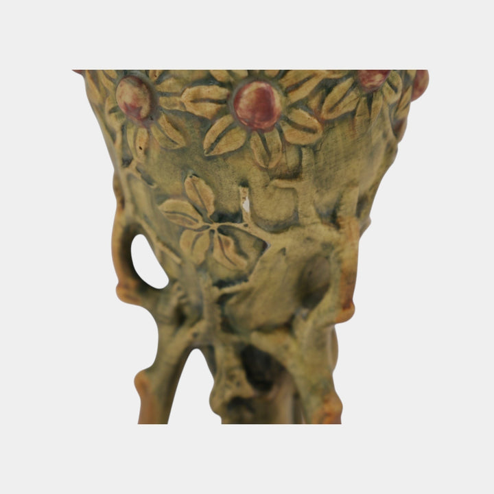 Weller Woodcraft 1920s Vintage Art Pottery Green Brown Ceramic Chalice Vase