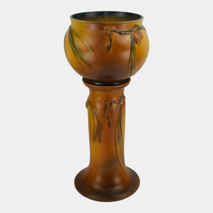 Roseville Pine Cone Brown 1936 Vintage Art Pottery Jardiniere and Pedestal 632-8