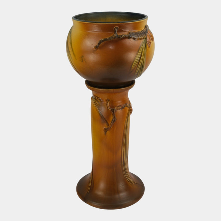 Roseville Pine Cone Brown 1936 Vintage Art Pottery Jardiniere and Pedestal 632-8