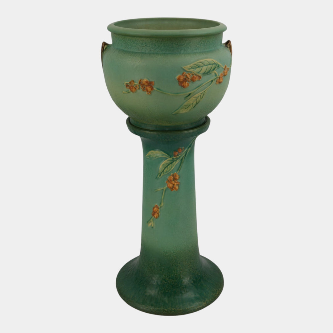 Roseville Bittersweet Green 1951 Vintage Pottery Jardiniere Pedestal 802-8