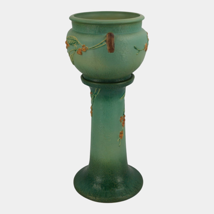 Roseville Bittersweet Green 1951 Vintage Pottery Jardiniere Pedestal 802-8