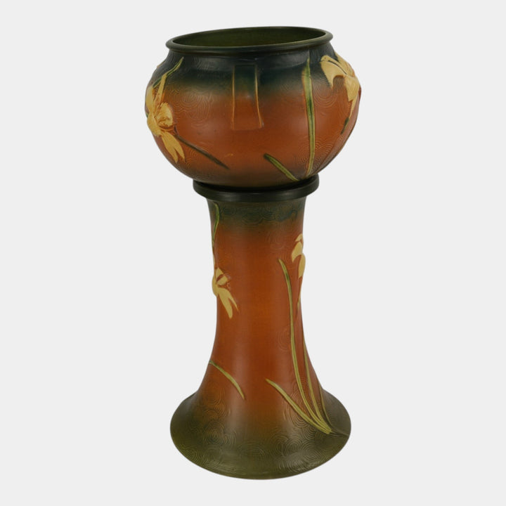 Roseville Zephyr Lily Brown 1946 Art Pottery Ceramic Jardiniere Pedestal 671-8