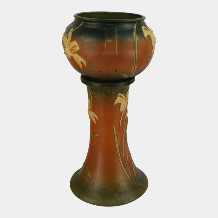 Roseville Zephyr Lily Brown 1946 Art Pottery Ceramic Jardiniere Pedestal 671-8