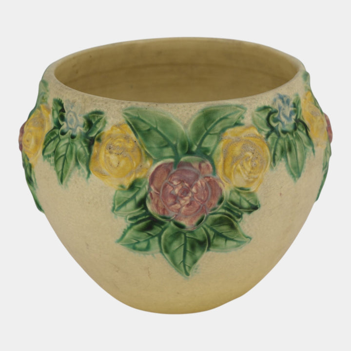 Roseville Rozane Ivory 1917 Antique Art Pottery Floral Jardiniere Planter 588-10