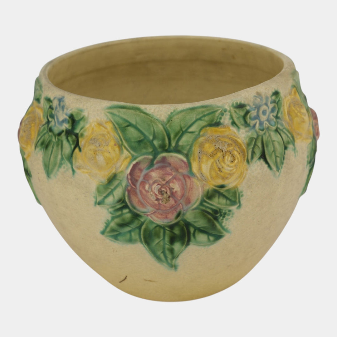 Roseville Rozane Ivory 1917 Antique Art Pottery Floral Jardiniere Planter 588-10