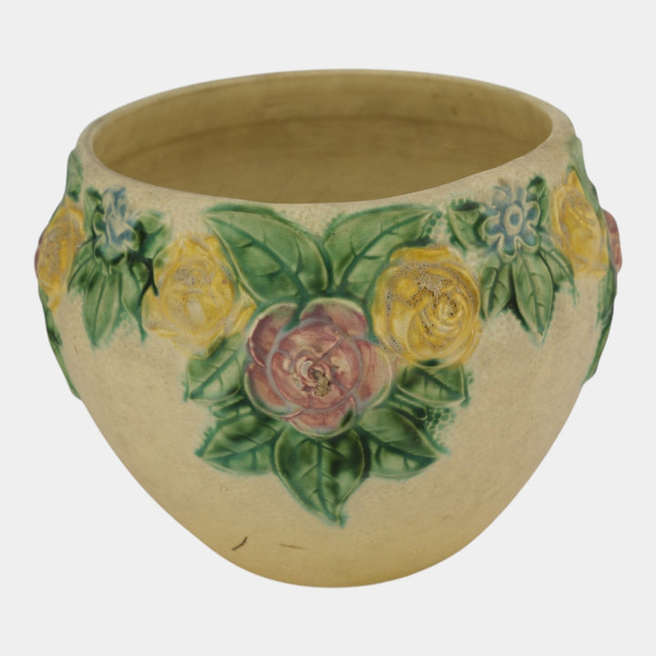 Roseville Rozane Ivory 1917 Antique Art Pottery Floral Jardiniere Planter 588-10