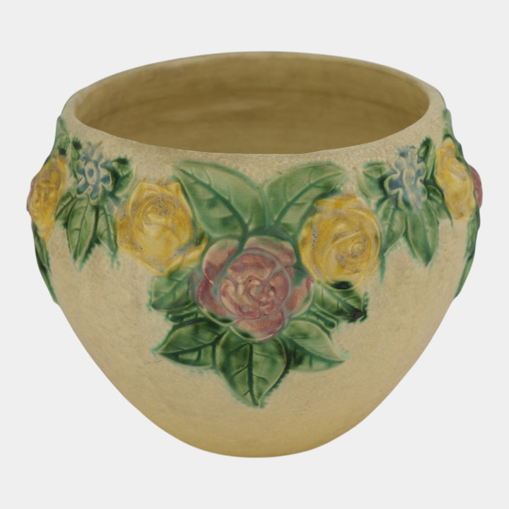 Roseville Rozane Ivory 1917 Antique Art Pottery Floral Jardiniere Planter 588-10
