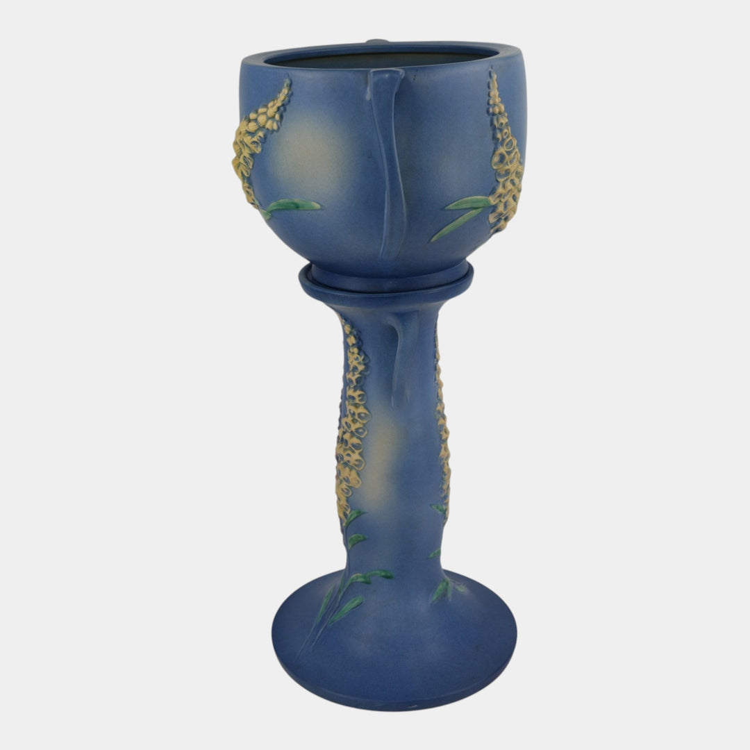 Roseville Foxglove Blue 1942 Art Pottery Jardiniere Planter and Pedestal 659-10