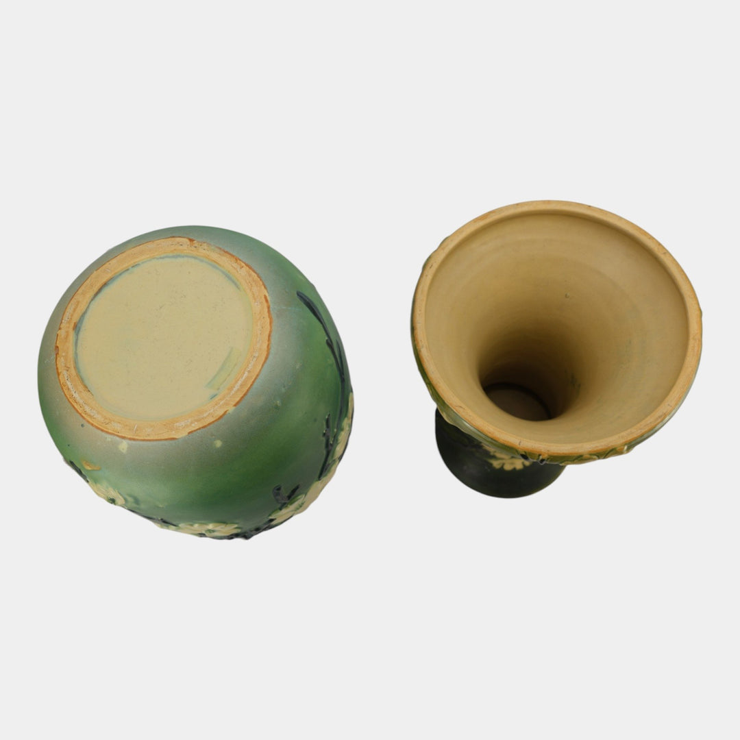 Roseville Dogwood Smooth 1920 Vintage Pottery Green Jardiniere Pedestal 590-10
