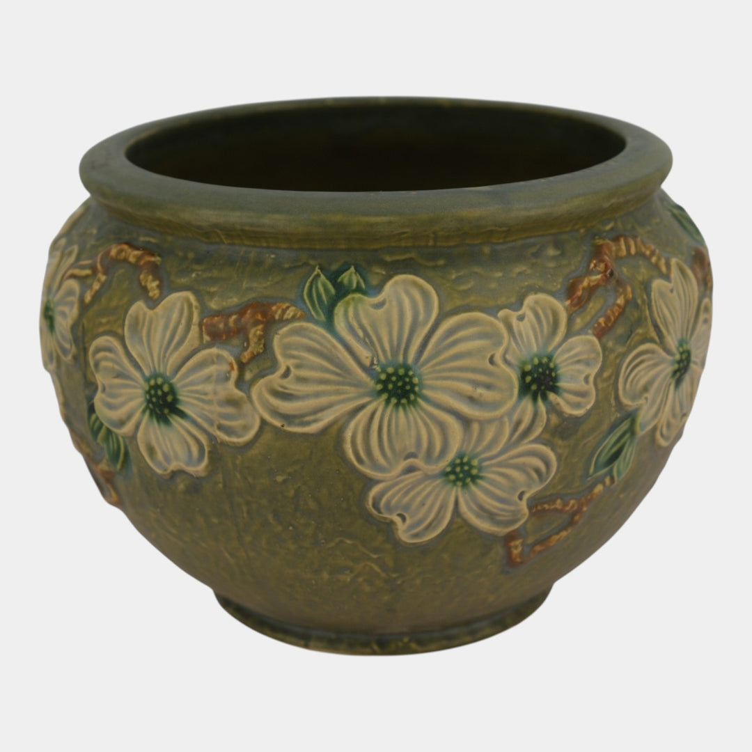Roseville Dogwood Textured Green 1926 Pottery Jardiniere For Pedestal 608-8