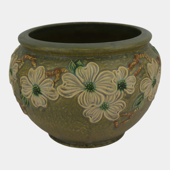 Roseville Dogwood Textured Green 1926 Pottery Jardiniere For Pedestal 608-8