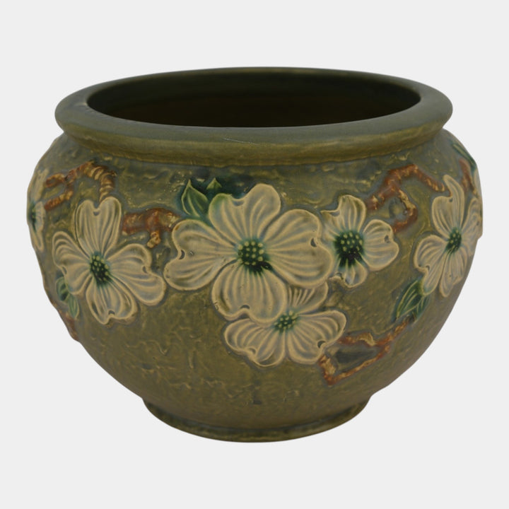Roseville Dogwood Textured Green 1926 Pottery Jardiniere For Pedestal 608-8