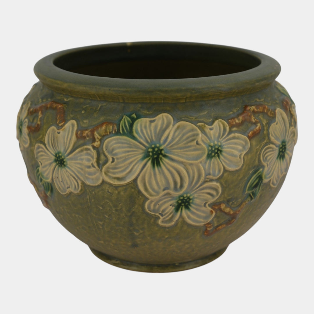 Roseville Dogwood Textured Green 1926 Pottery Jardiniere For Pedestal 608-8