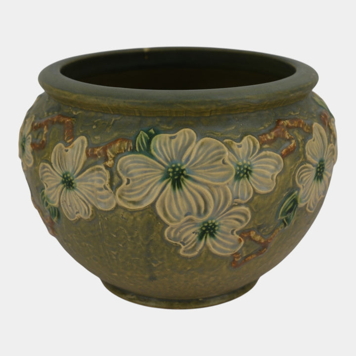 Roseville Dogwood Textured Green 1926 Pottery Jardiniere For Pedestal 608-8