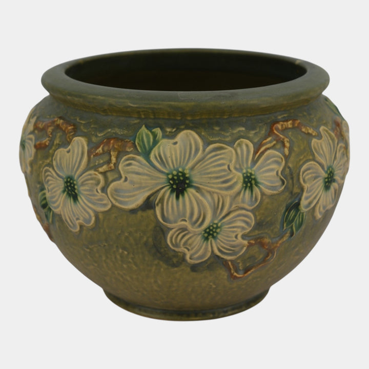 Roseville Dogwood Textured Green 1926 Pottery Jardiniere For Pedestal 608-8