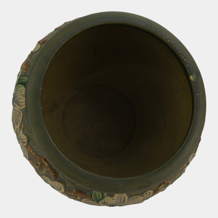 Roseville Dogwood Textured Green 1926 Pottery Jardiniere For Pedestal 608-8
